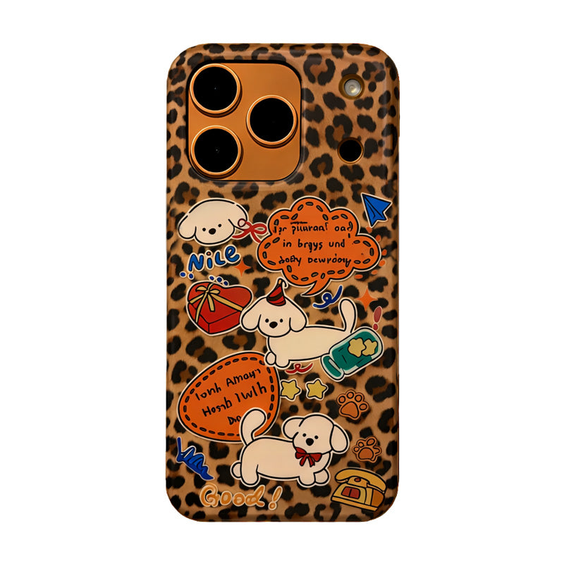 Cute Leopard Puppy Phone Case for iPhone – Dual Layer Full Cover Protective Case with Independent Buttons